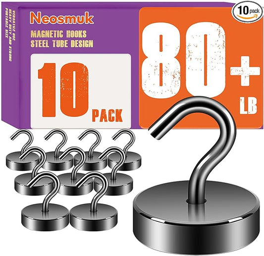 Neosmuk Magnetic Hooks, Cruise Ship Essentials, 80lb+ Heavy Duty Magnetic Hooks for Cruise Cabins, Refrigerator, Grill, Hanging, and Travel | Extra Strong Must-Have Magnet Hook, Gunmetal