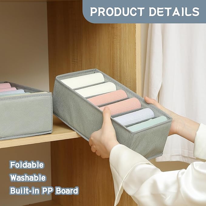 Qozary 3 Pack Sock Underwear Drawer Organizer Dividers, Non-Woven Fabric Collapsible Cabinet Closet Storage Boxes for Clothes, Socks, Lingerie, Underwear, Tie, Belt, Baby, Bedroom