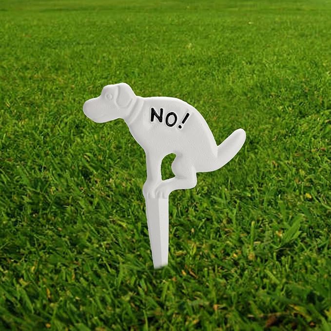 JUXYES Pack of 2 Cast Iron No Pooping Yard Sign Stake, No Dog Allowed Poop Spike Garden Hose Guides Decorative Stake for Garden Lawn Yard