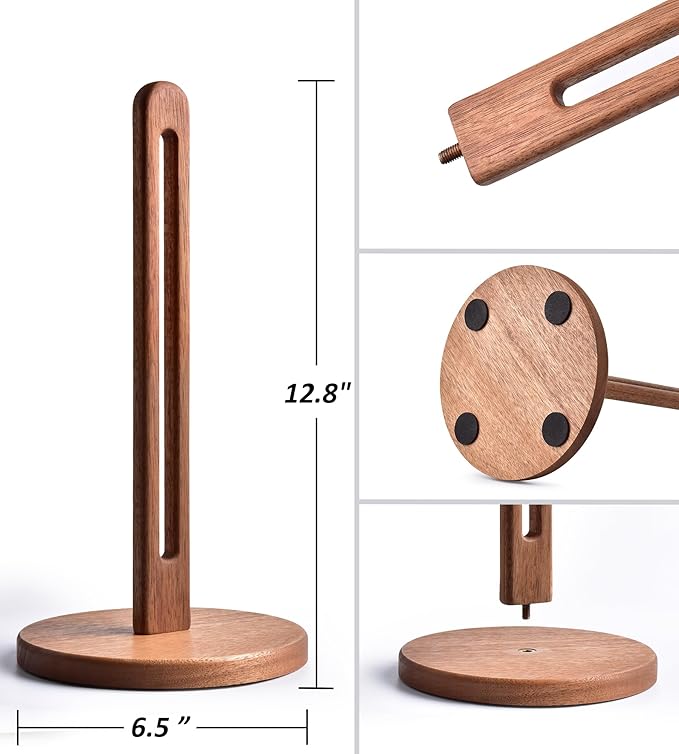 KitchLife Acacia Wooden Paper Towel Holder Countertop, 6.5" Wide Base (Large Size) with Non-Slip Pads, Fits Jumbo Rolls, Freestanding Paper Towel Stand Upgraded Dispenser Organizer