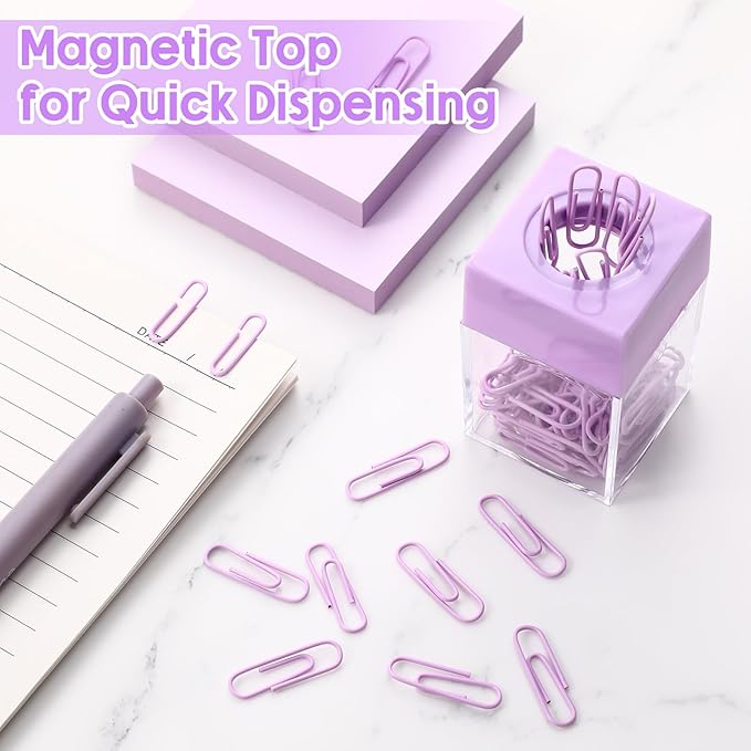 Outus 4 Pieces Magnetic Paper Clip Dispenser Holder Paperclip Dispenser for Desk, School, Office (Purple)