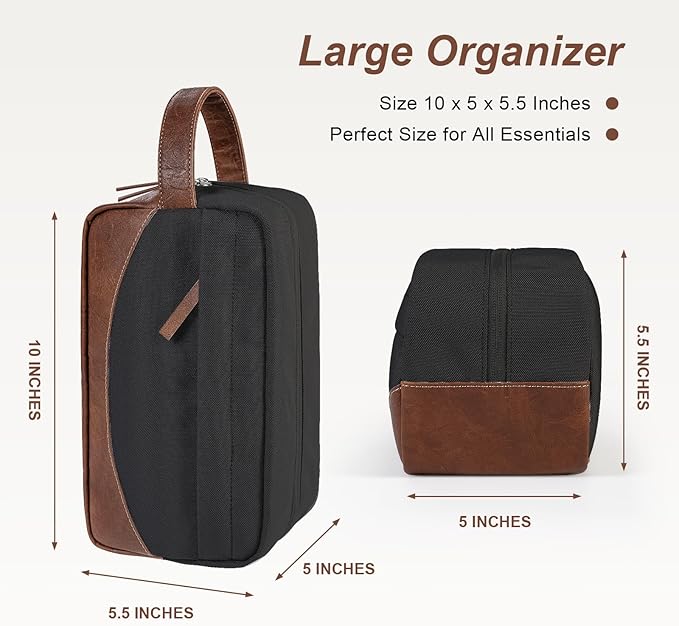 Travel Toiletry Bag for Men, Hanging Toiletry Organizer, Water Resistant Shaving Kit with Large Capacity for Travel Accessories (Black, Medium)