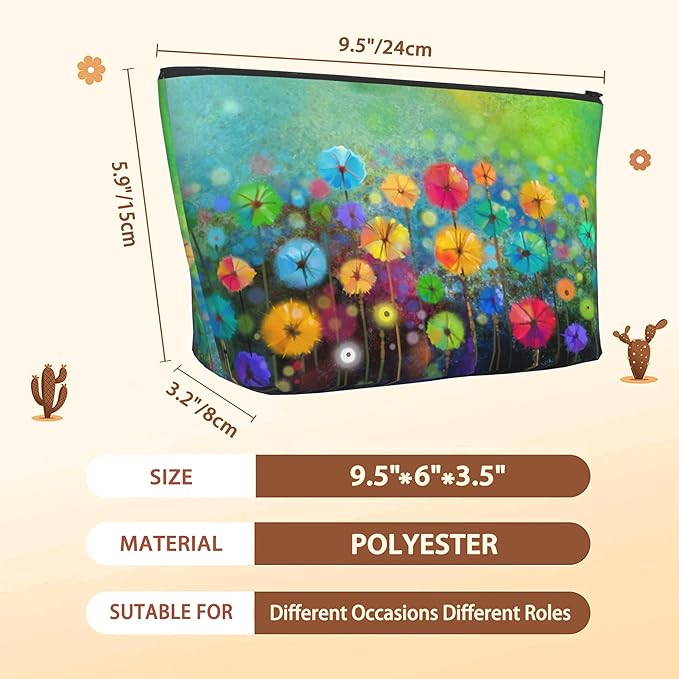 Watercolor Floral Makeup Bag Travel Cosmetic Bag for Women,Yellow Green Abstract Small Make up Pouch Travel Bags for Toiletries Aesthetic Accessories Waterproof Gifts