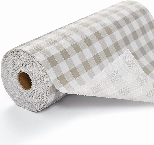 Drawer Shelf Liner, Non-Slip Kitchen Cabinet Liners Non-Adhesive Thick Strong Grip Waterproof Mats Protect Dresser Shelves Cupboard Bathroom Cabinets, Green Plaid, 23.6 in X 20 FT