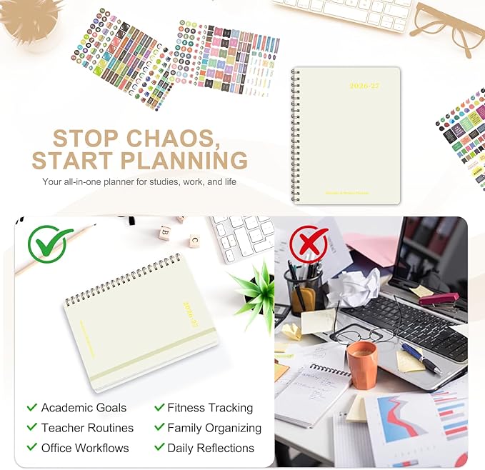 Planner 2026-2027, Weekly and Monthly Academic Year Calendar Planner, July 2026 - June 2027, Daily Agenda Book for Office School Supplies, Letter Size(8.5'' x 11'')