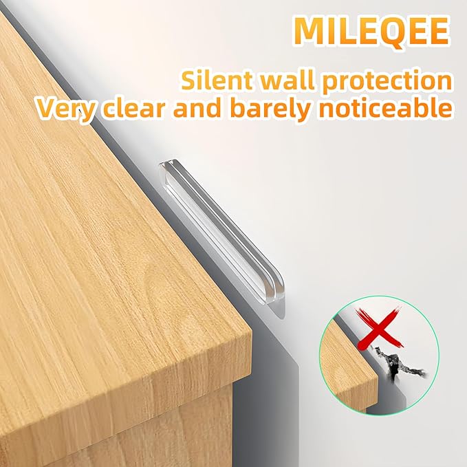 10PCS Clear Protector Strips, Door Wall Bumpers Stopper, Self Adhesive Cabinet Pads Sound Dampening, Cupboard Drawer Cushion Guards, Desk Protective Soft Quiet Cushioning for Furniture Kitchen