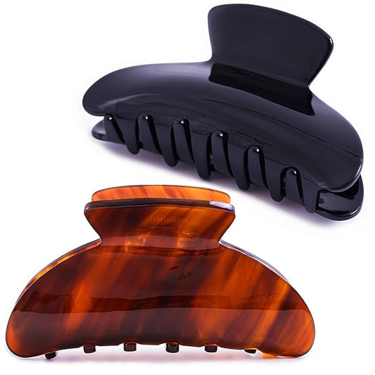 Big Claw Hair Clips for Women Hair Jaw Clips Large Hair Claw Clamps Acetate Hair Clip 2 Pack,Black/Brown