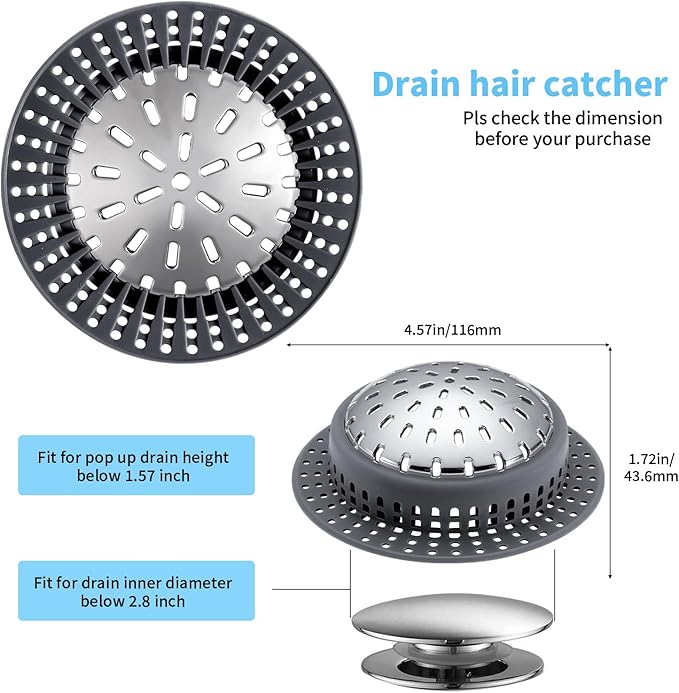 Aluvor Shower Drain Hair Catcher, Shower Drain Cover, Bathtub Drain Hair Catcher for Pop-Up & Regular Drains