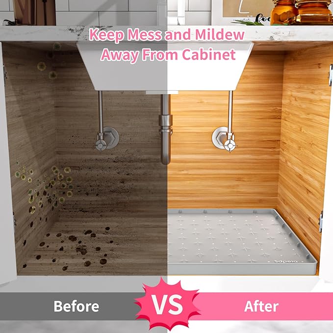 Sdpeia Under Sink Mat 22"×19" Waterproof Silicone Cabinet Liner & Sink Protector for Kitchen & Bathroom, Multi-Purpose Organizers Tray for Pets, Laundry, Cat Litter Mat