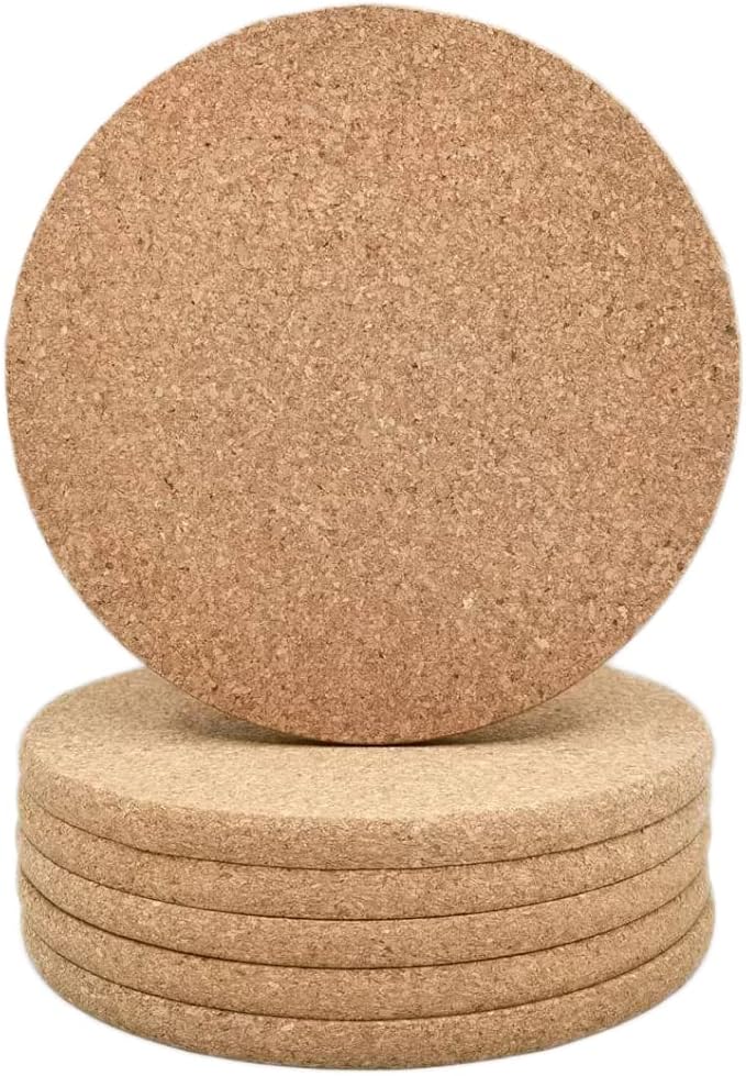 YF-ANEN 7 Inch Cork Tripod, Thermal Pad, Round Cork Board for Kitchen, Dining Table, Pots and Pans, Plants, Craft Tea Insulation Pads (Set of 6)