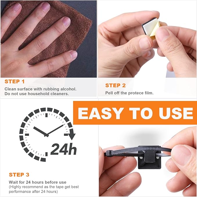 30 Pack 2 inch Zip Tie Adhesive Mounts Self Adhesive Cable Tie Base Holders with Multi-Purpose Tie wire clips with screw hole,Anchor stick on wire holder with 8 inch zip ties（White）