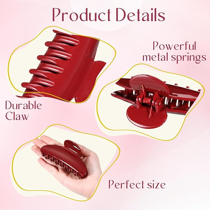 8 Pcs Large Acrylic Hair Claw Clips for Women Non-slip Strong Hold Jaw Clamps for Thick Thin Hair (Glossy,Red)