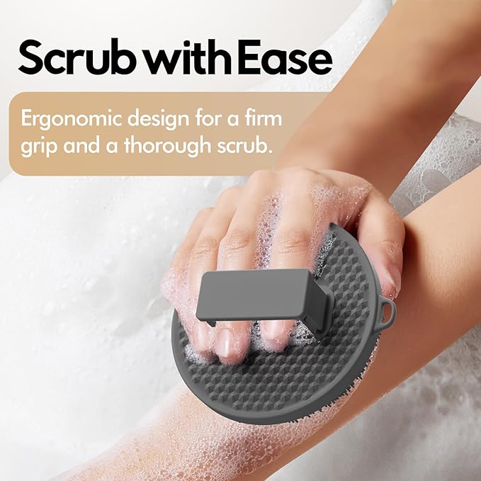 Silicone Body Scrubber - Loop Fin Bristles Loofah for Gentle Exfoliating & Lathering with Body Scrub & Wash, Durable & Hygienic, Deep Cleansing Exfoliator for All Skin Types - Shower Essential