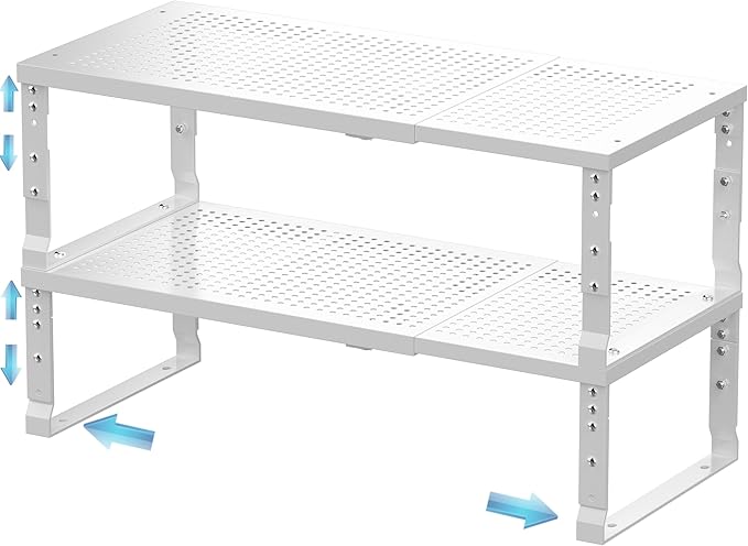 Zilvando Expandable Spice Rack & Kitchen Cabinet Organizer - Stackable, Adjustable Shelves for Cabinets, Countertops, Cupboards & Pantries(2 Packs/Large/White)
