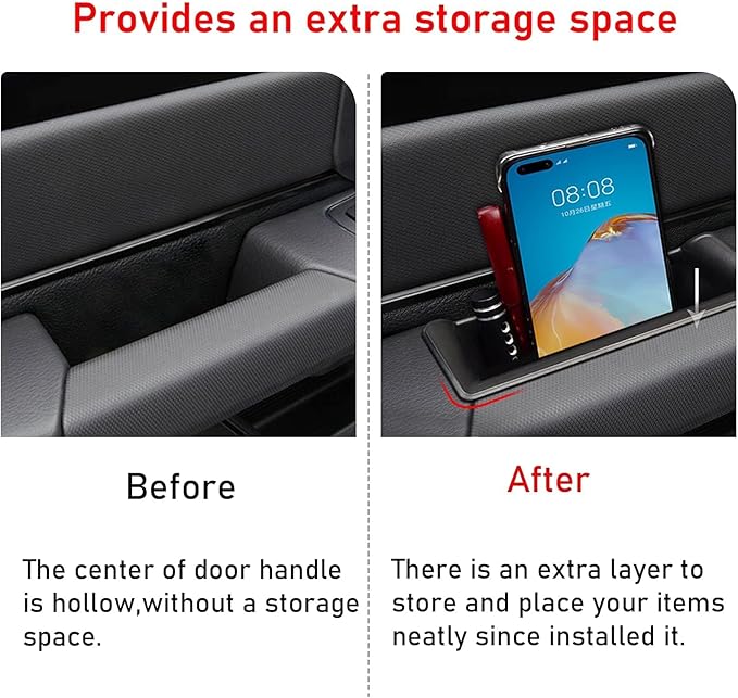 TTCR-II for Ram 1500 Door Side Organizer Tray 2019 2020 2021 2022 2023 2024 2025 2026, for Ram 1500 Door Pocket Insert 4 Pcs with White-Lines Mats (Does not fit 2500 3500)