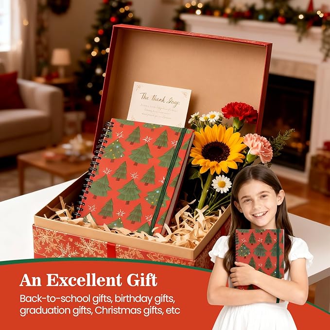 A5 Christmas Sticky Notebook,9 pads of decorated sticky notes and a handy notebook,Christmas Note Pads Teacher Appreciation Gift XMS Gift Writing Memo Pads School Office Supplies and Daily Life Organization (Ginger)