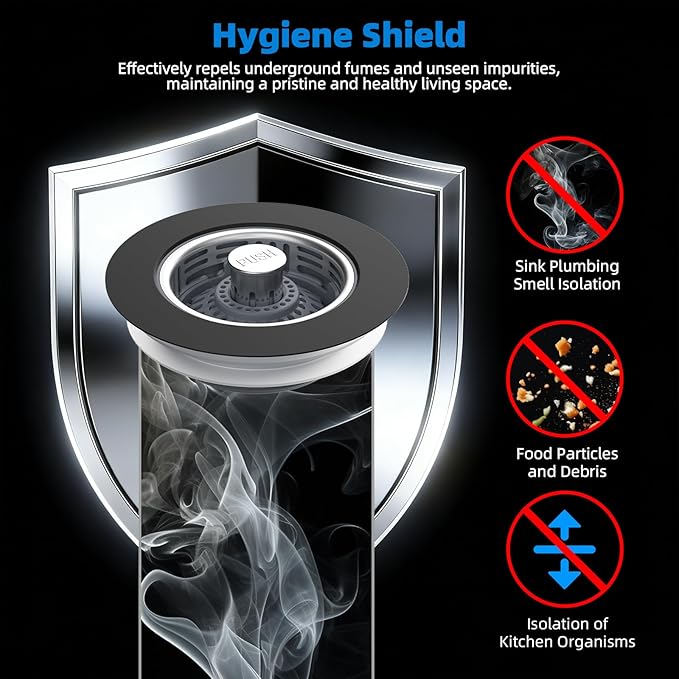Hibbent Upgraded 3 in 1 Kitchen Sink Drain Strainer, Stainless Steel Pop Up Sink Stopper, Larger Anti-Clogging Basket, 3-Layer Seal, Detachable Drain Plug for US Standard 3-1/2" Drain, Matte Black