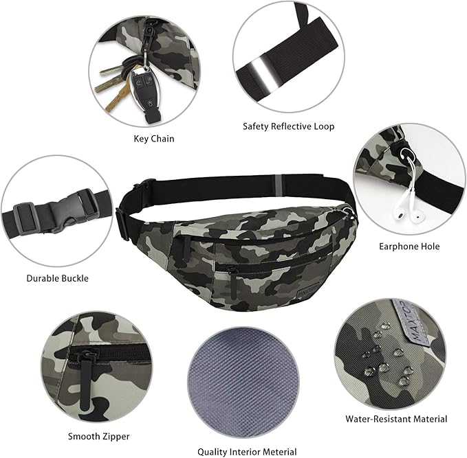 MAXTOP Large Crossbody Fanny Pack with 4-Zipper Pockets, Gifts for Enjoy Sports Festival Workout Traveling Running Casual Hands-Free Wallets Waist Pack Phone Bag Carrying All Phones