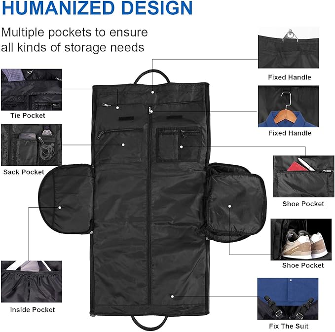 seyfocnia Convertible Travel Garment Bag, Carry-on Garment Duffel Bag for Men and Women - 2-in-1 Hanging Suitcase Suit Business Travel Bag