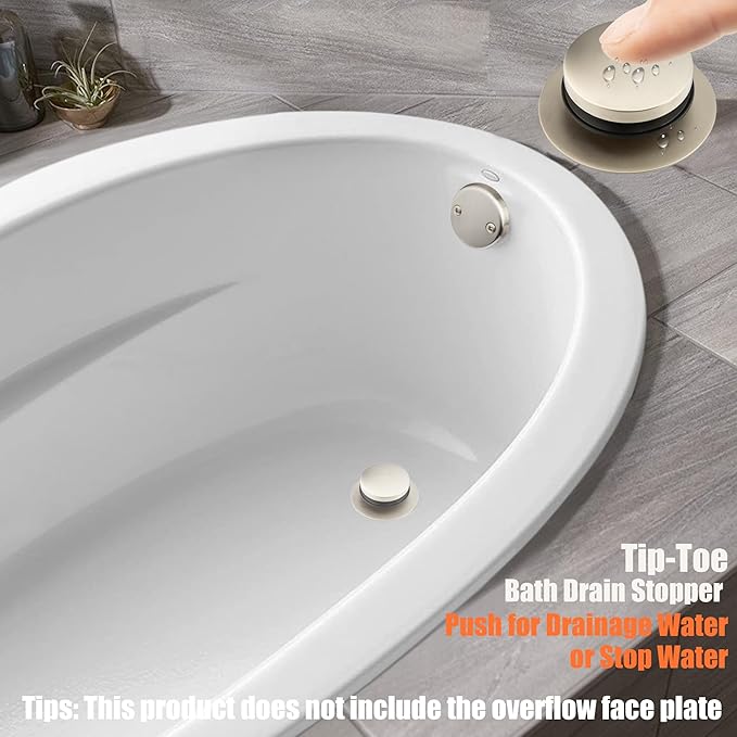 Artiwell Tub Drain, 2 in 1 Pop-up Bathtub Plug with Hair Catcher, Easy Installation Bath Drain Stopper with Strainer, Brushed Nickel
