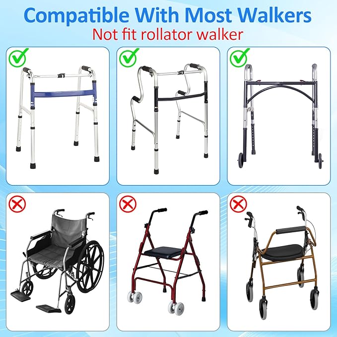Walker Bag Basket with Cup Holder for Folding Walker Accessories for Seniors Elderly, Handicap, Foldable & Water Resistant Walker Storage Bags with Big Capacity - Dark Blue