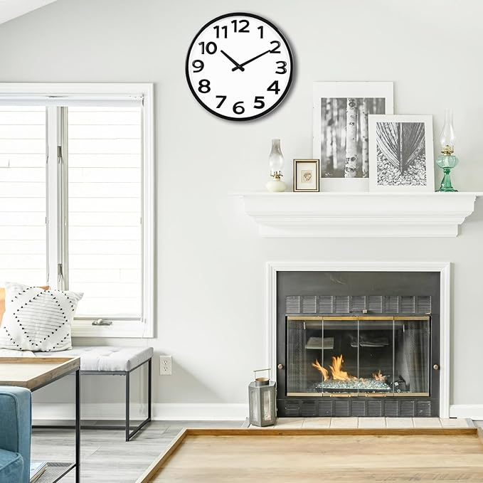 Modern Silent Wall Clock 16 Inch – Large Easy-to-Read Numbers, Battery Operated Non-Ticking Analog Clock for Living Room, Kitchen, Office - Minimalist Round Decor
