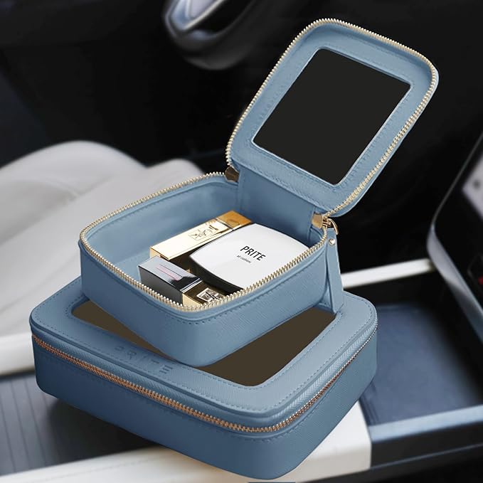 Prite Clear Makeup Bag Cosmetic Organizer Case Waterproof Travel Toiletry Bag Skincare Pouch with Golden Zipper (Blue)