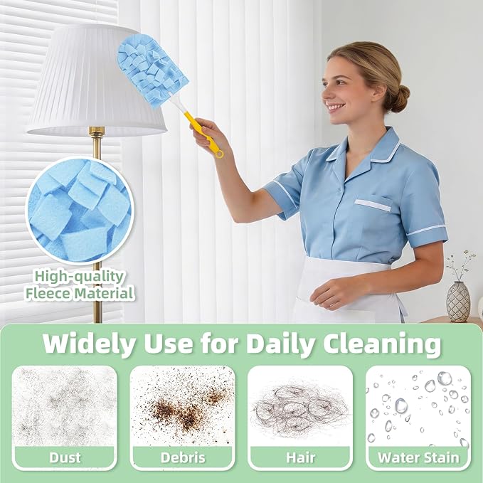 12 PCS Fleece Reusable Duster Refills Compatible with Swiffer Handle, Washable Heavy Duty Duster Pads for Fan, Window, Furniture, Car, 360 Cleaning Cloths Include 1 Handle, Morandi Colors