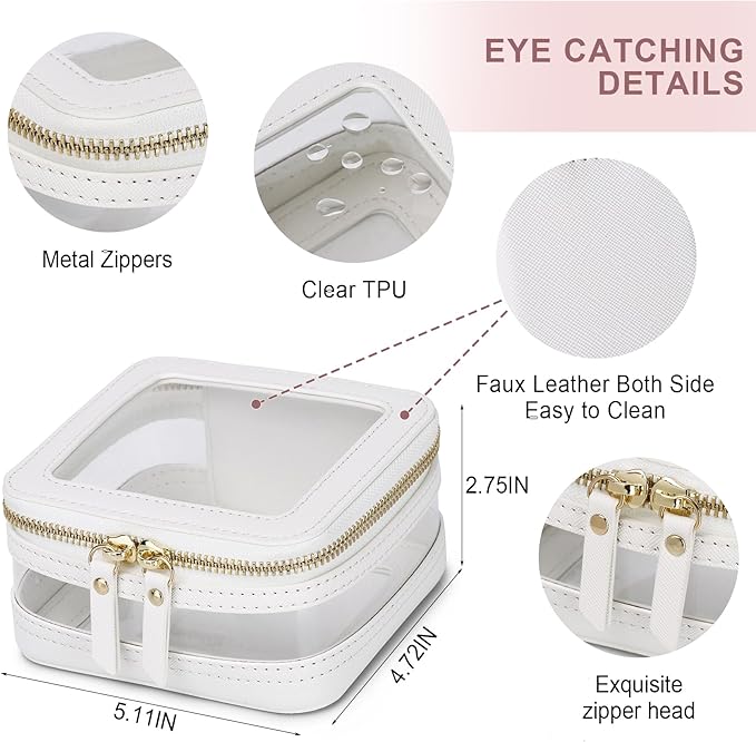 Pinkmik Travel Makeup Bag Set Portable Clear Cosmetic & Toiletry Case Women's Purse Organizer and Car Essentials with Zipper (White, M+MINI-2)