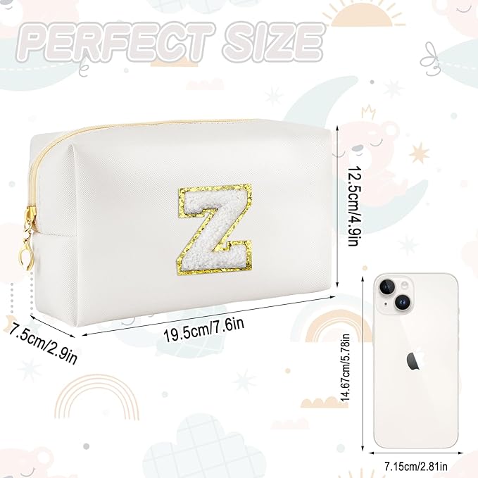 Gifts for Girls Initial Makeup Bag Personalized Cosmetic Bag with Zipper Cute Travel Toiletry Bags Waterproof PU Preppy Makeup Pouch Birthday Gift for Teen Girls Women(White Z)
