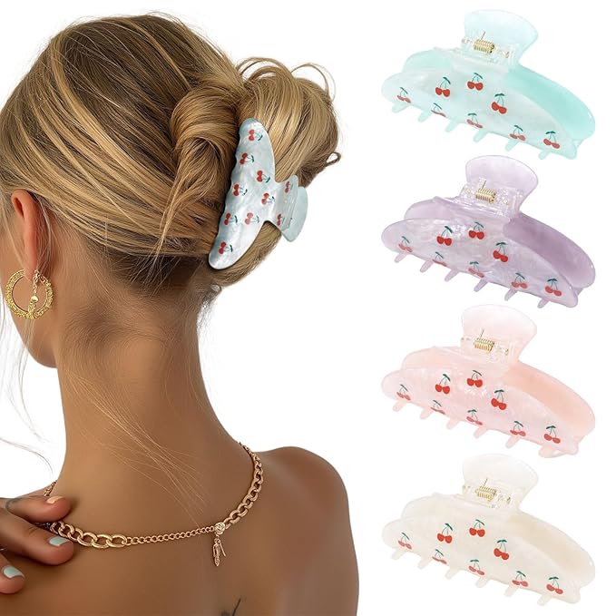 4Pcs Large Acrylic Clips - Big Non-Slip Banana Barrettes for Thick Hair, Strong Hold Jaw Clips for Women Girls