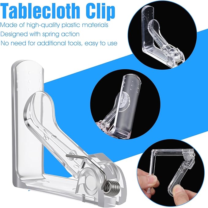 48pcs Tablecloth Clips Table Cloth Clips Picnic Clear Plastic Clip-Clamp Holder Table Tablecloth Clip Bulk for Outdoor, Wedding, Picnic Tables, Camping, Tablecloths, Party Essentials