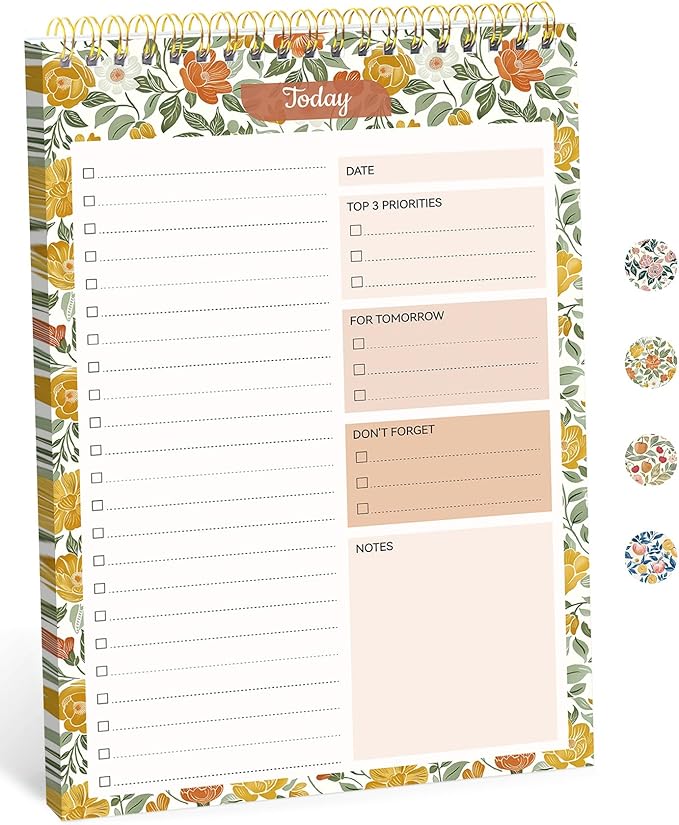 Taja To Do List Notepad - To Do List Notebook for Work with 52 Sheets, Undated Daily Planner Perfect for Daily Tasks and Goal Setting, Notepad Suitable for Office, Home & School - Sunshine Field
