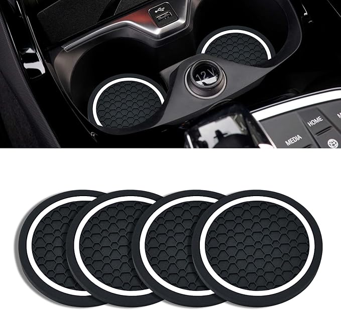 4PCS Car Cup Holder Coasters, 2.75 Inch Non-Slip Insert Cup Holder Pad, Dustproof Automotive Interior Accessories Mat, Universal for Trucks, Vehicles, RVs and More (Black/White)