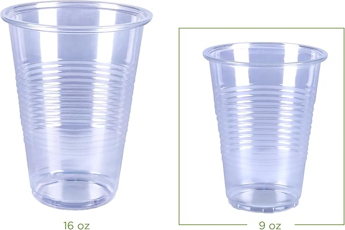 Amazon Basics Small Disposable Clear Plastic Cups, 9oz, 100 Count (Pack of 6)