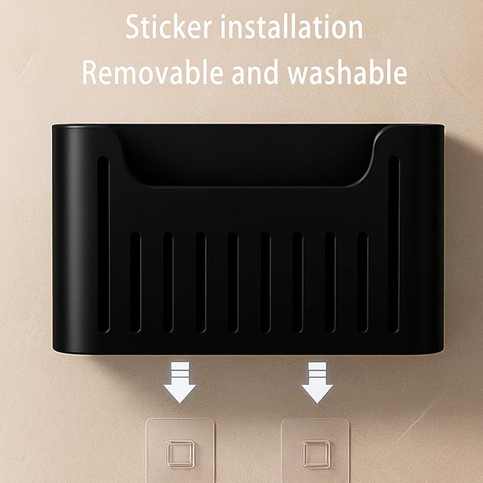 Kitchen Cabinet Door Storage Box, Self-Adhesive Wall-Mounted Storage Box, Wardrobe/Bathroom/Refrigerator Small Item Organizer (Black)