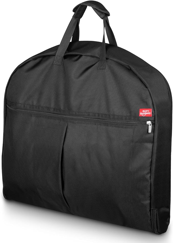 SLEEPING LAMB Heavy Duty Garment Bag for Travel, 43'' Waterproof Suit Bag for Men Travel and Foldable Carry On Garment Bag for Hanging Clothes with Large Pocket in Business Trip, Black