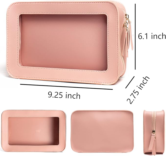 Clear Makeup Bag, Pink Travel Makeup Pouch Toiletry Bag for Women Waterproof Small Cosmetic Bag Case Small Make Up Bag with Zipper Car Organizer Car Essentials for Women Men