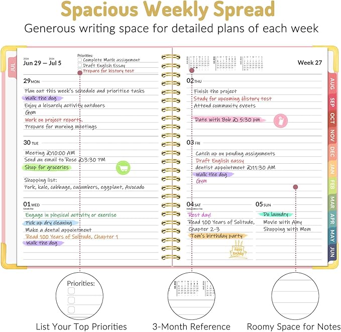 Forvencer Academic Planner 2026-2027, Hardcover Calendar Planner Weekly & Monthly, July 2026 - June 2027, 6" x 8", Daily Agenda with Tabs, College School Organizer for Student Teacher, Olive Green