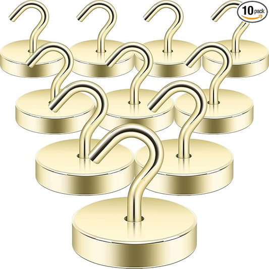 Neosmuk Magnetic Hooks, Cruise Ship Essentials, 100lb+ Heavy Duty Magnetic Hooks for Cruise Cabins, Refrigerator, Grill, Hanging, and Travel | Extra Strong Must-Have Magnet Hook, Gold