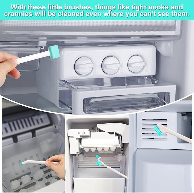 Ice Maker Cleaners Set, 10pcs Ice Machine Cleaning Brushes and 2pcs Double Ended Crochet Hook Household Cleaning Brush Detail Cleaner Brush for Gaps Corner Small Space