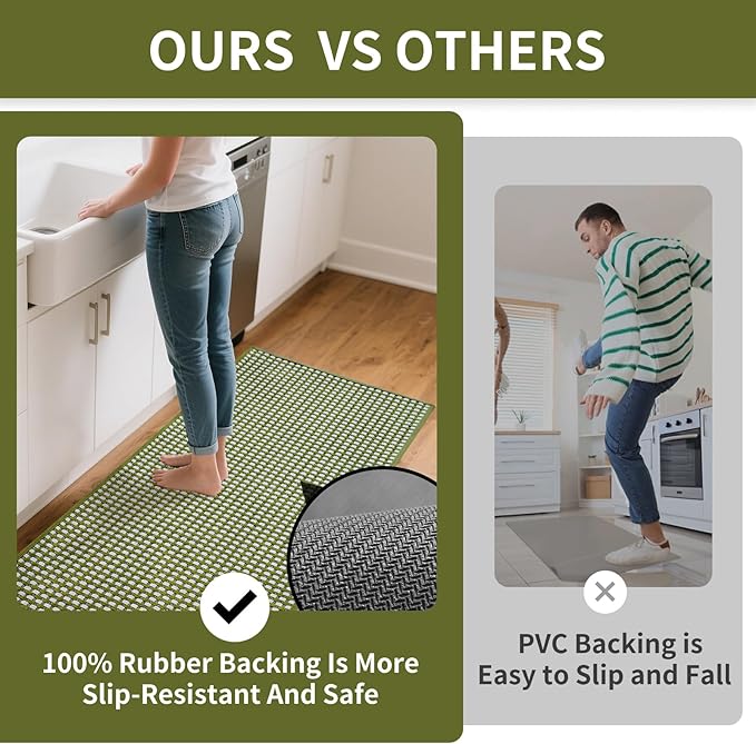 YDKGL Kitchen Mats for Floor, Super Absorbent Kitchen Rugs Non Slip Washable, Rubber Backing Soft Chenille Braided Kitchen Runner Rug Standing Mat Sink Mat, Easy to Clean, Green 17"x30"