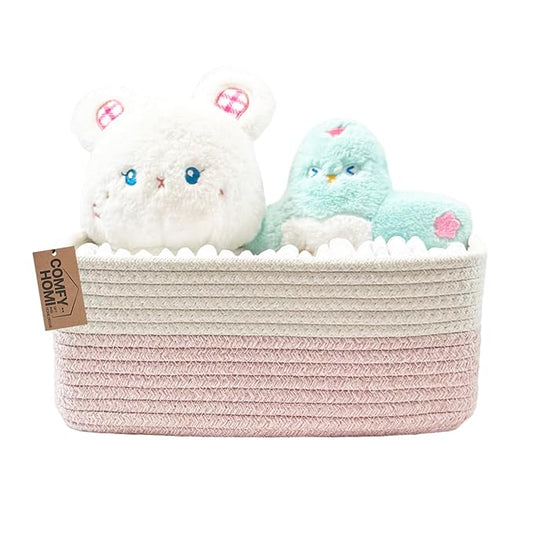 COMFY-HOMI 13" x 8.5" x 5.1" Storage Baskets for Organizing | Cotton Rope Woven Basket | Toy Storage Bin Box | Basket for Shelves, Closet Organizer Bin, Decorative Closet Shelf, 1 Pack, white/pink