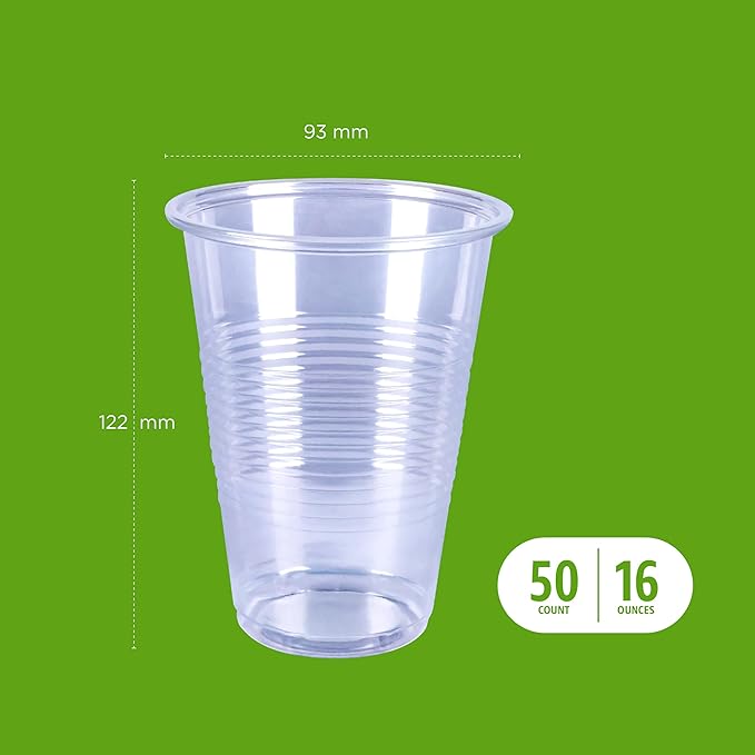 Amazon Basics Disposable Clear Plastic Cups for Cold Drinks, BPA-Free, Easy to Hold, 16oz, 50 Count (Pack of 2)