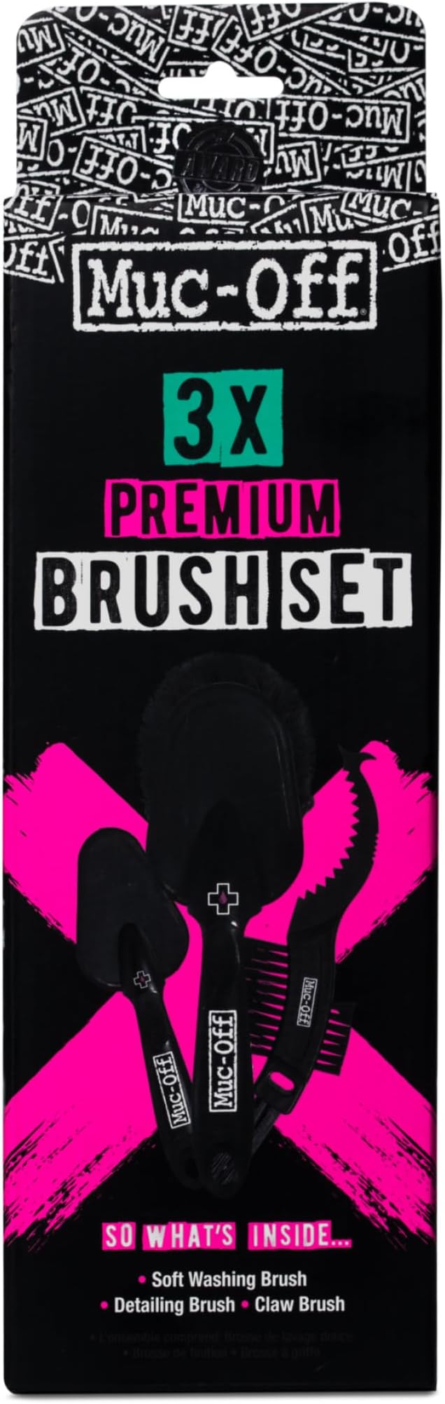 Muc-Off 220 3 Piece Premium Brush Kit - Includes 3 Bike Cleaning Brushes With Durable Nylon Bristles And Ergonomic Rubberised Handles To Minimise Impact