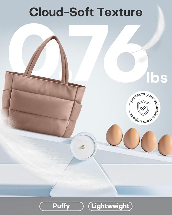 HOTOR Puffer Tote Bag for Women, Nurses - Multi-Pocket Lightweight Bag for Work - Quilted Handbag for Travel and Gym