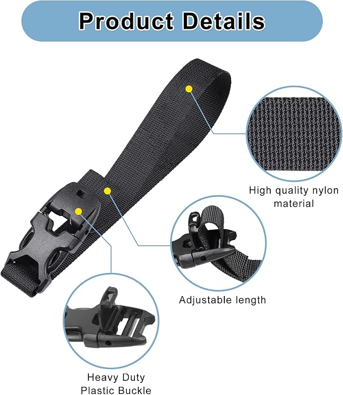 Vigorport Utility Straps Quick Release Nylon Backpack Accessory Bag Strap,Adjustable for Hiking,Travel,Outdoor Sports-4 Pack (Black, 0.75" W-18 L)