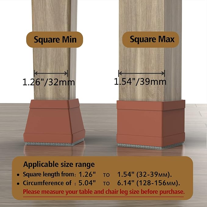 16 Pcs Square Chair Leg Protectors for Hardwood Floors, Silicone Felt Furniture Pads Non Slip,Free Moving Table Leg Covers,Chair Protectors for Wooden Floors. Brown