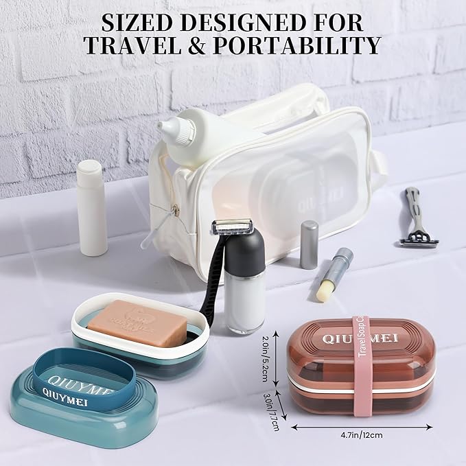 Travel Soap Box,soap Bar Holder Dish Container Case with Soap Bag & Silicone Band,Strong Sealing Leak Proof Portable,Best for Bathroom/Camping/Gym/Business Trip (White)