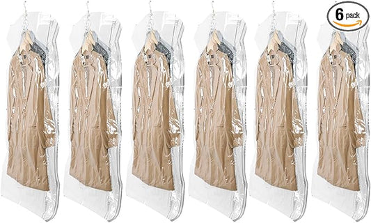 TAILI Hanging Vacuum Sealer Storage Space Saver Bags for Clothing, Travel, Suits and Jackets, Closet Organizers, 6 Pack Jumbo Clear